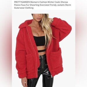 PRETTYGARDEN Women's Red Teddy Jacket